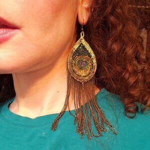 Beaded, Sequined, Silk and Brass Dangling Earrings from Paris